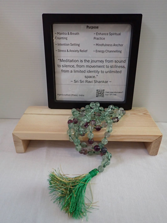 Fluorite Mala 108+1 beads with green tassel