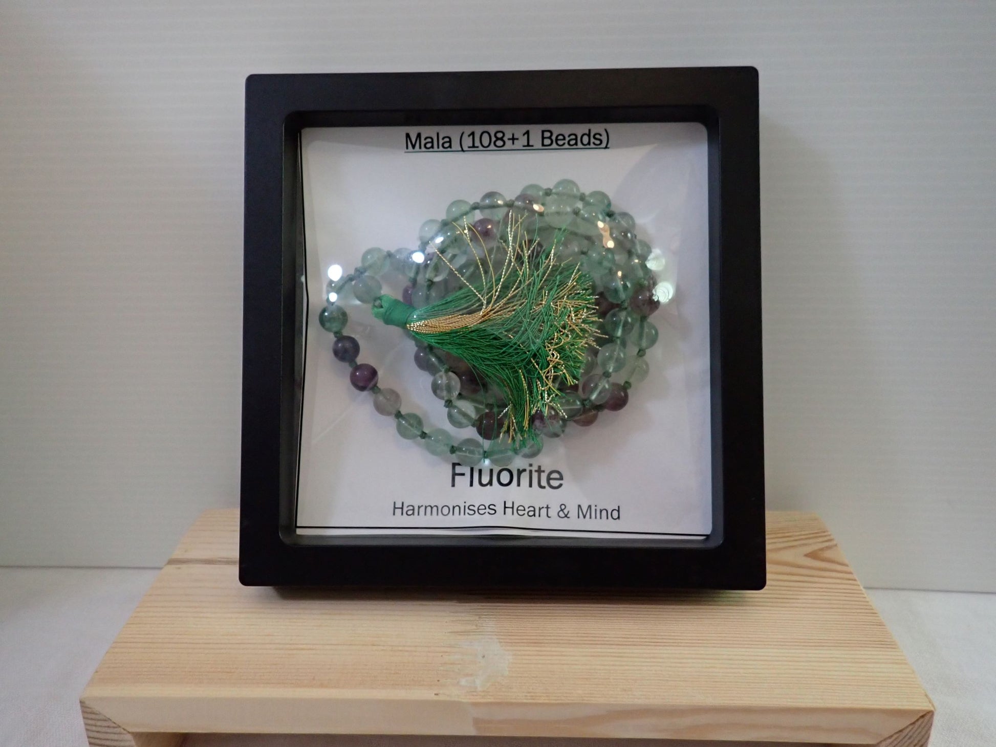 Fluorite Mala purpose card - meditation and mindfulness
