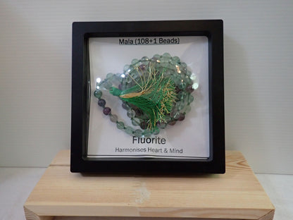 Fluorite Mala purpose card - meditation and mindfulness