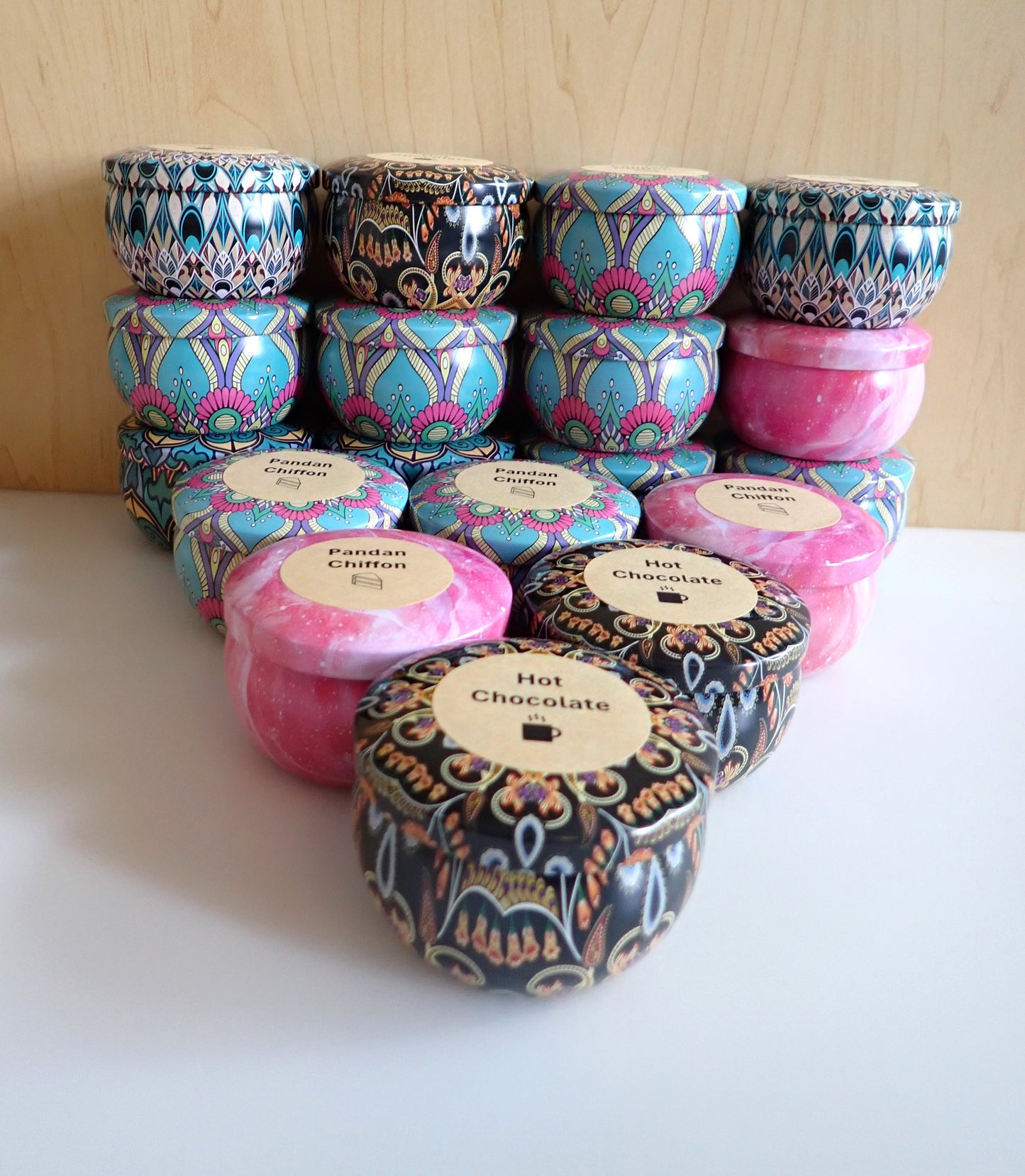 Candles in Batik Print Tins