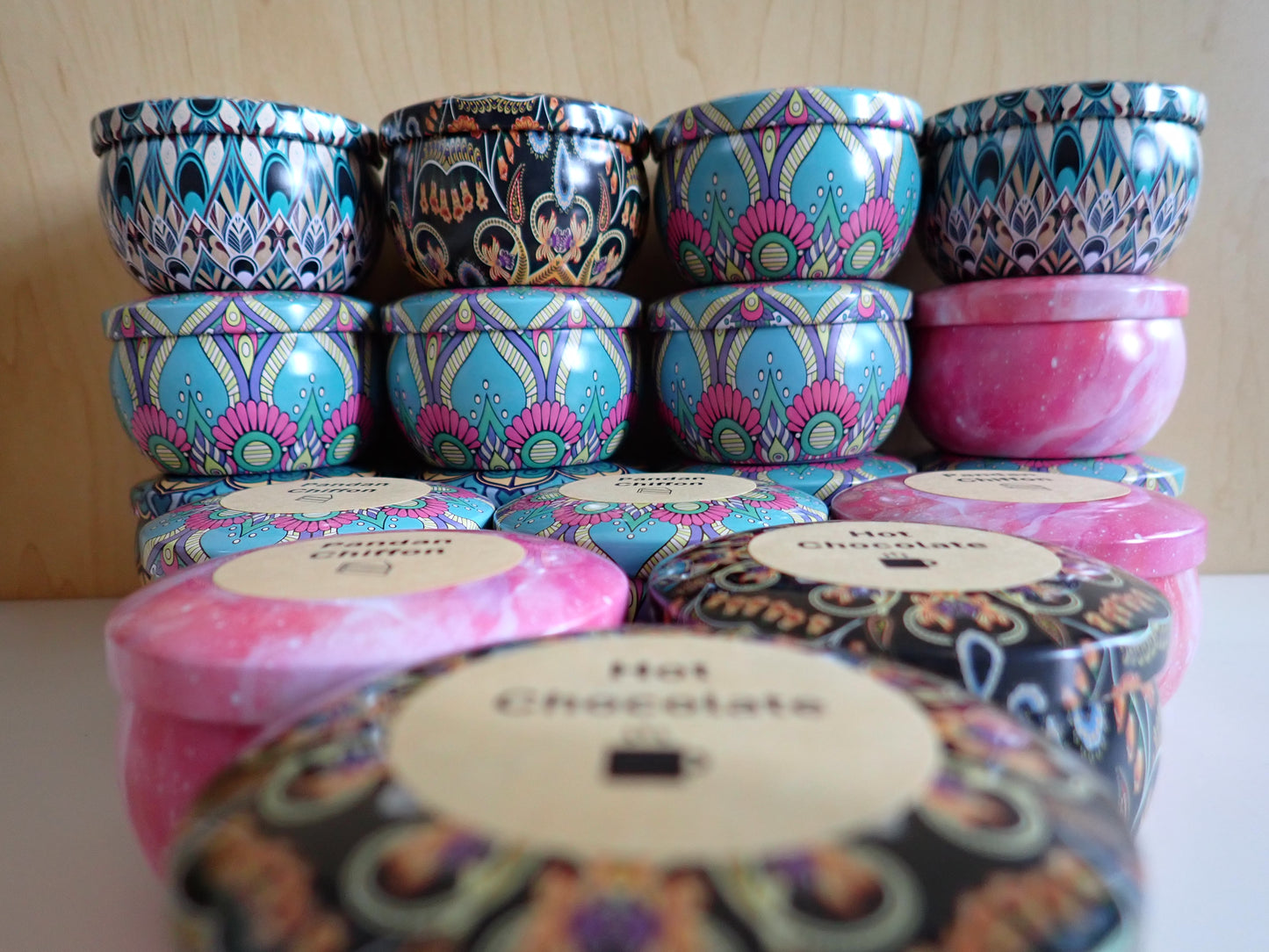 Candles in Batik Print Tins