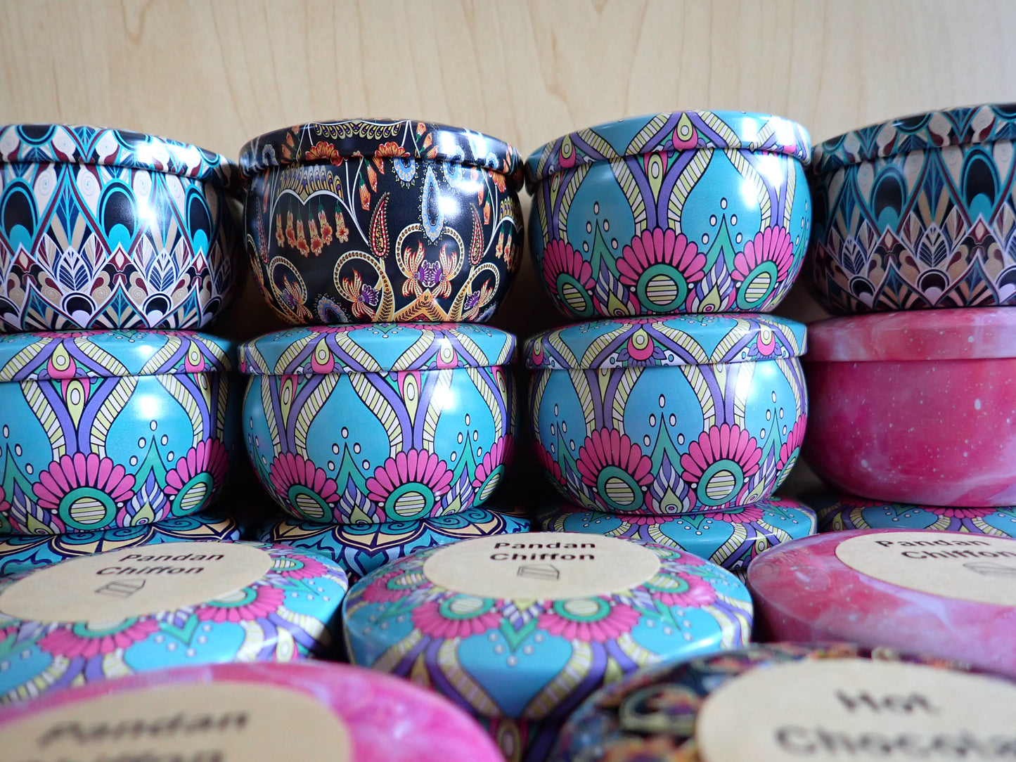 Candles in Batik Print Tins