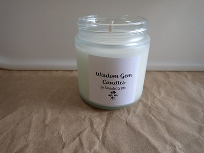 "Wisdom Gem" Candle - Soy (Mason Jar Frosted White Black Lid)