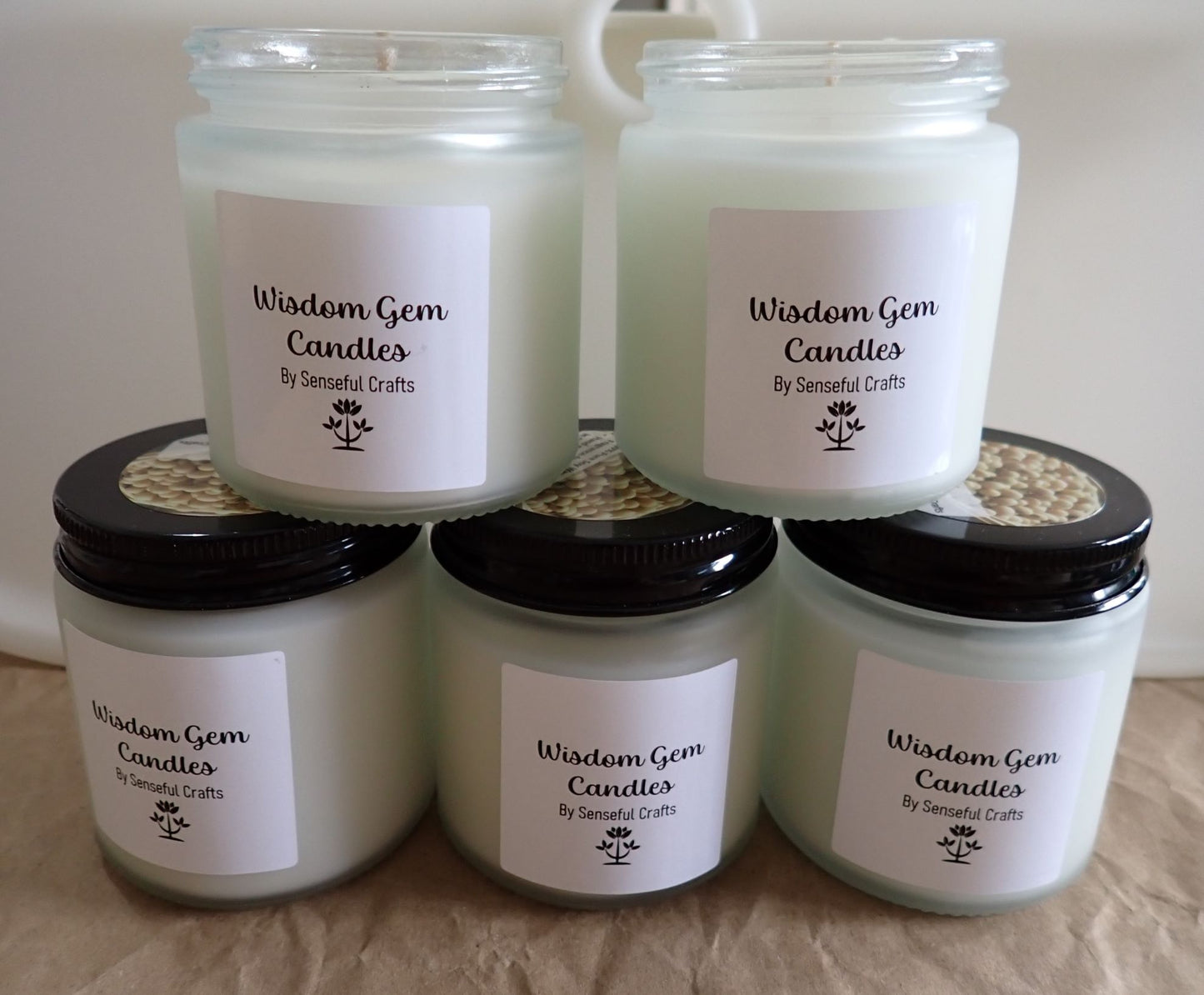 "Wisdom Gem" Candle - Soy (Mason Jar Frosted White Black Lid)