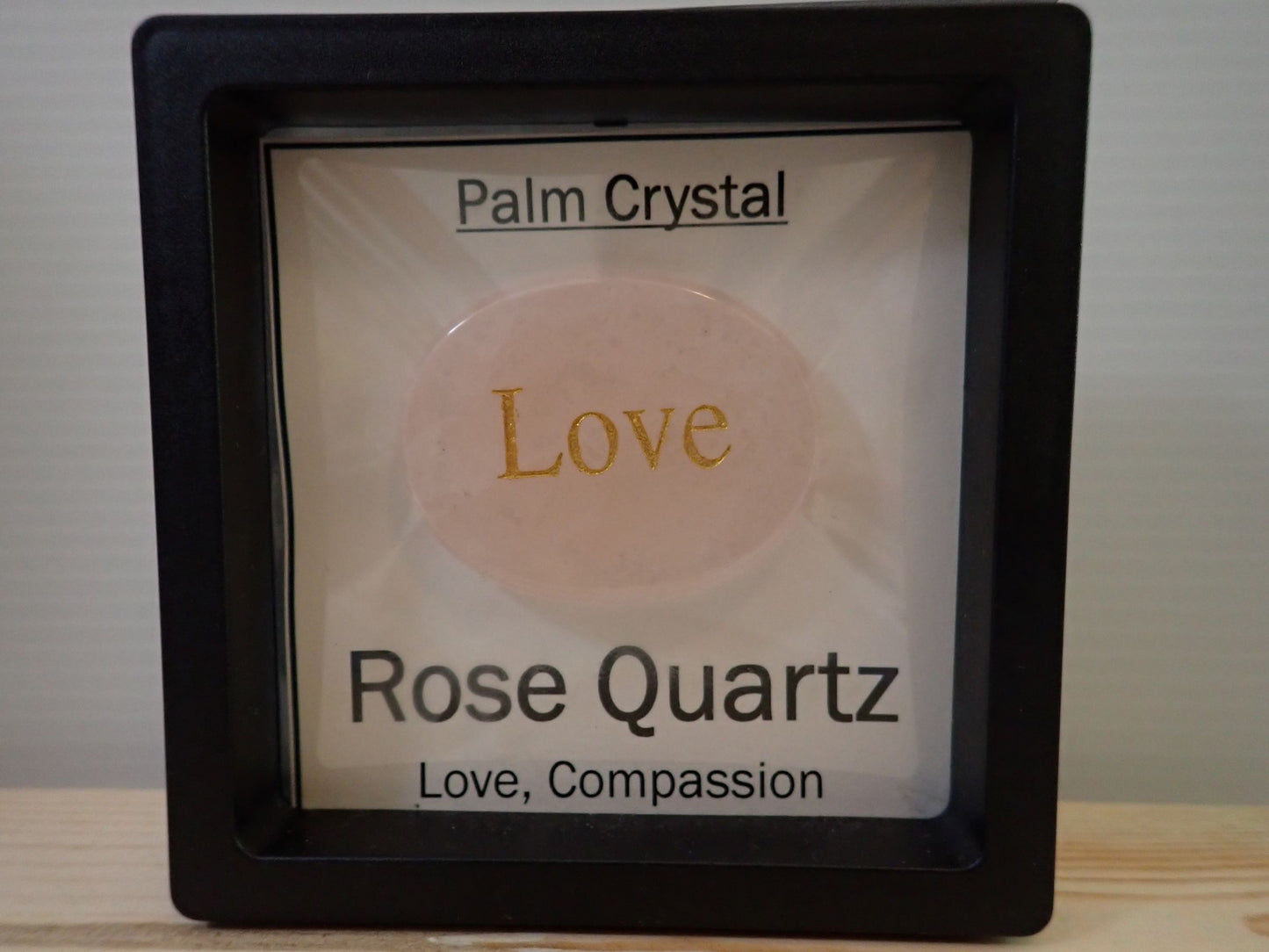 Rose Quartz Palm Stone in floating display frame - Love