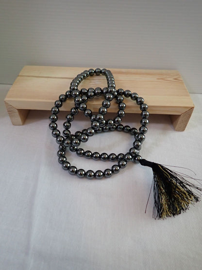 Hematite Mala 108+1 beads with black and gold tassel