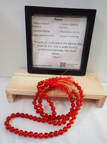 Red Agate Mala with purpose card and wooden stand