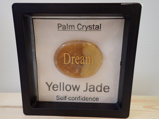 Yellow Jade Palm Stone in floating display frame - Dream