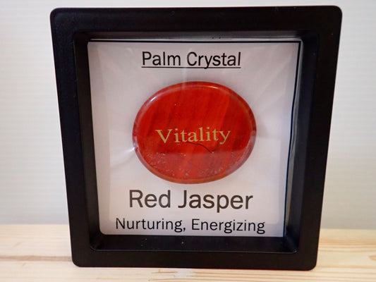 Red Jasper Palm Stone in floating display frame - Vitality