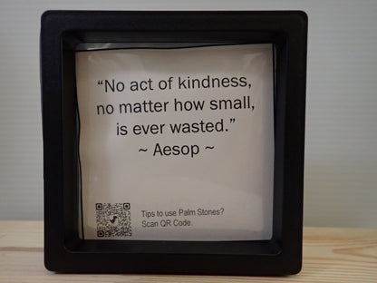Black Obsidian Kindness Palm Stone - Aesop quote card