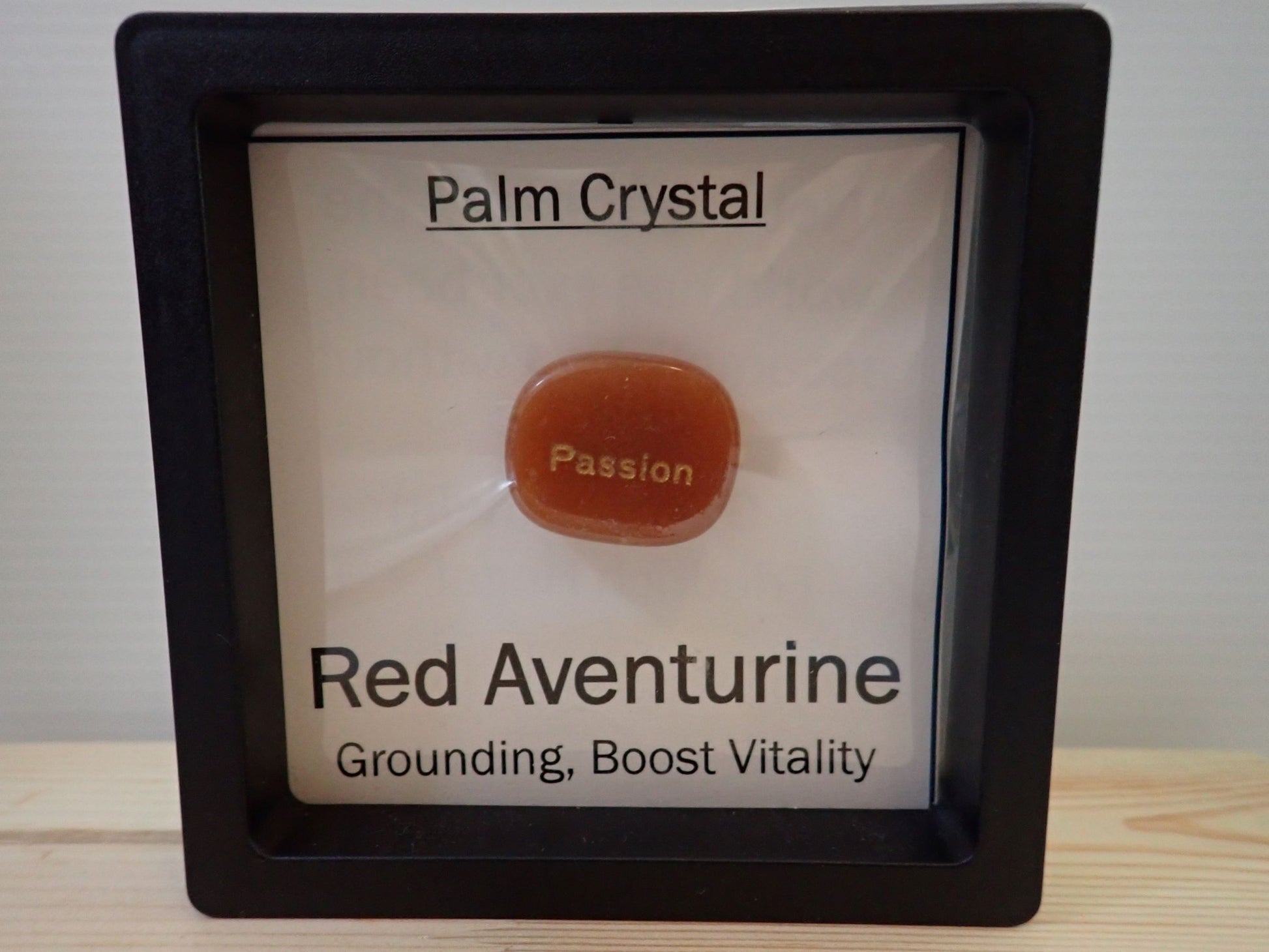 Red Aventurine Palm Stone in floating display frame - Passion