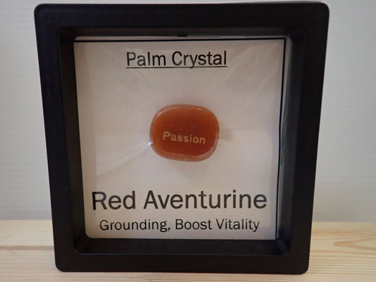 Red Aventurine Palm Stone in floating display frame - Passion