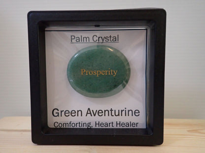 Green Aventurine Palm Stone in floating display frame - Prosperity