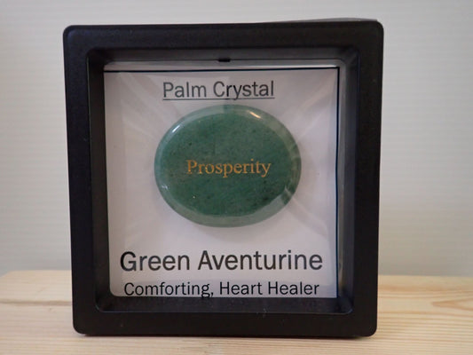 Green Aventurine Palm Stone in floating display frame - Prosperity