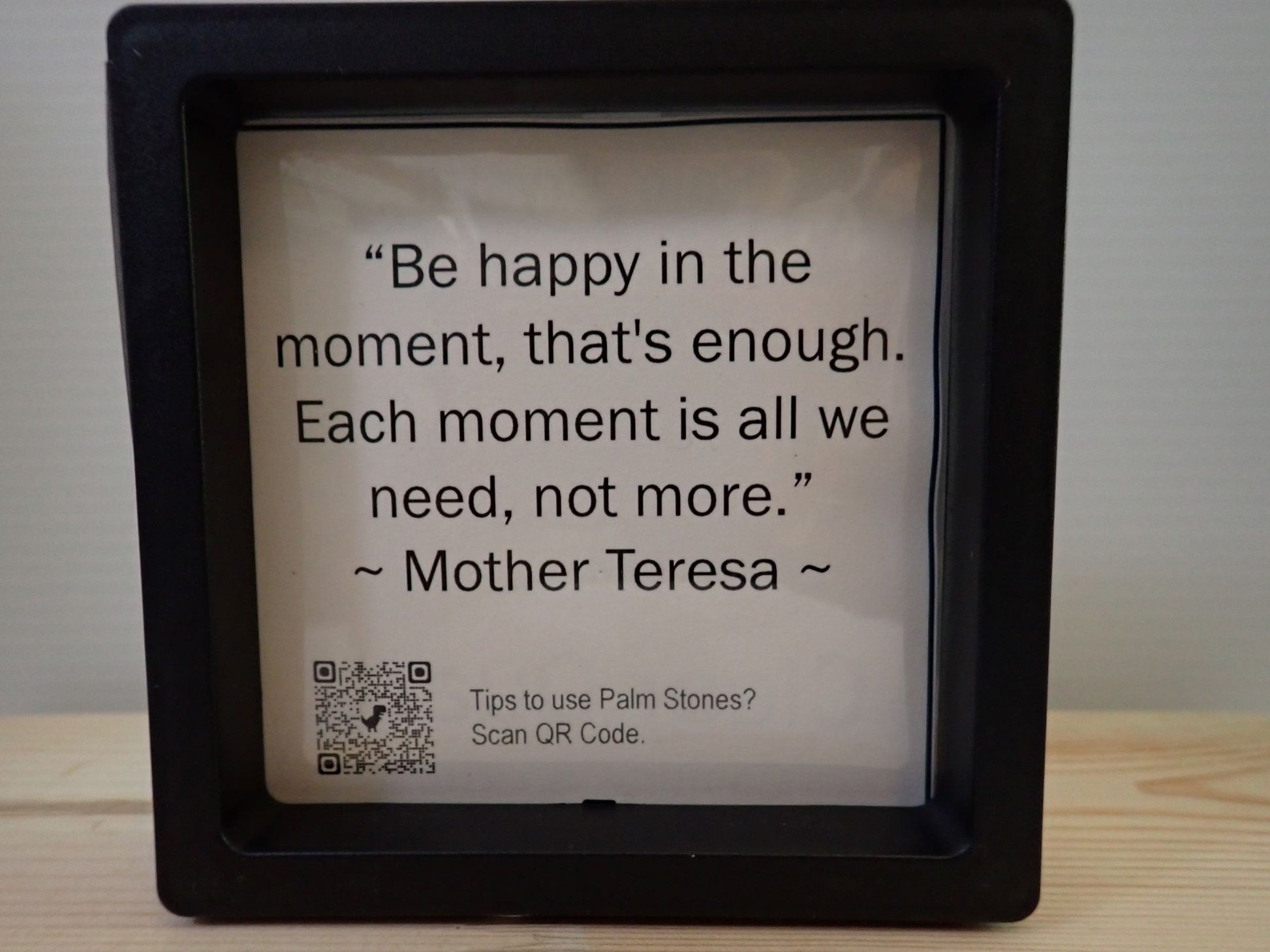 Clear Quartz Palm Stone - Mother Teresa quote card