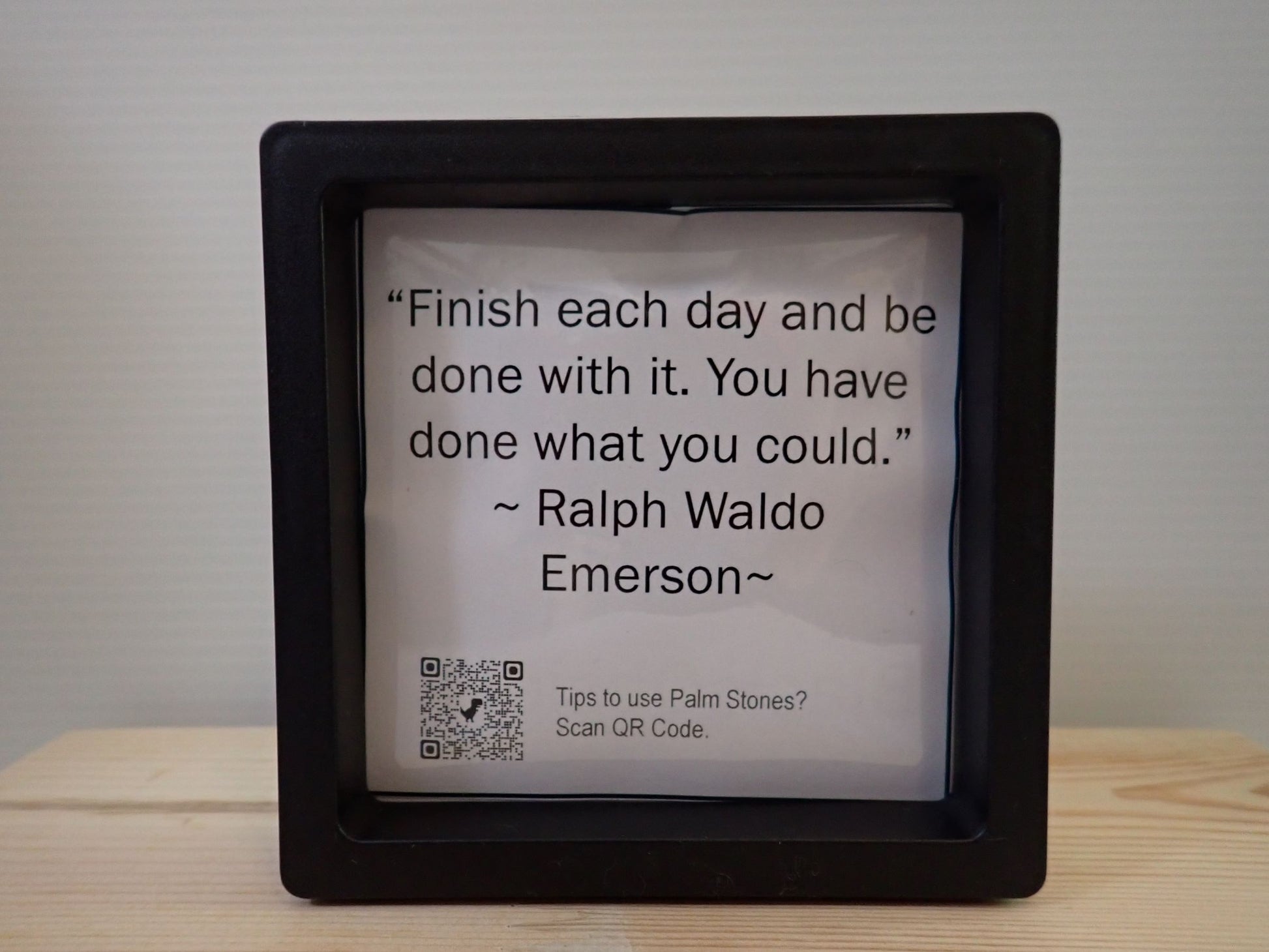 Black Obsidian Palm Stone - Ralph Waldo Emerson quote card