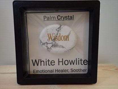 White Howlite Palm Stone in floating display frame - Wisdom