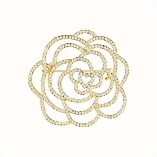 Brooch Camellia Flower GOLDEN (B01)