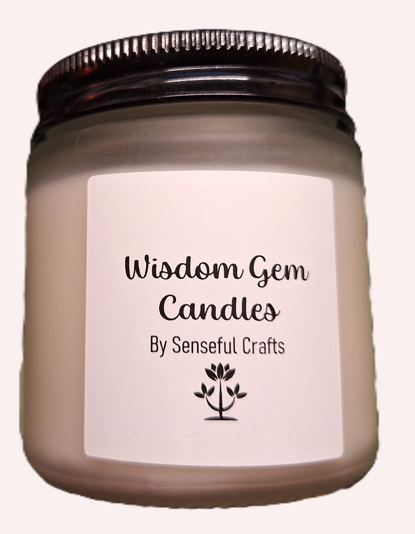 "Wisdom Gem" Candle - Soy (Mason Jar Frosted White Black Lid)