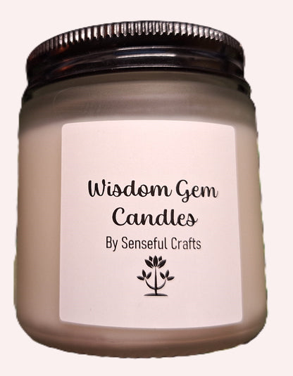 "Wisdom Gem" Candle - Soy (Mason Jar Frosted White Black Lid)