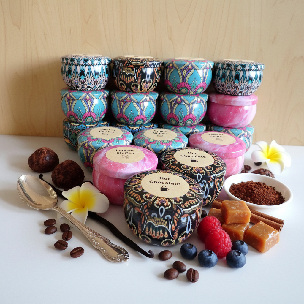Batik Tin Candles gourmet styled collection