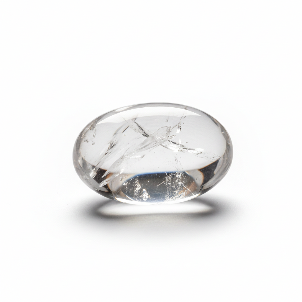 Polished Clear Quartz palm stone with transparent clarity