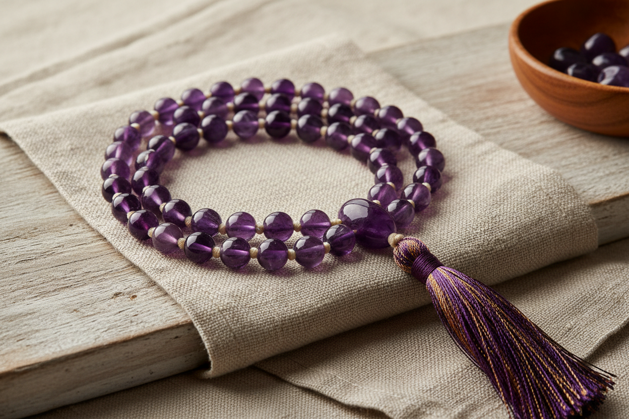 indian style amethyst mala